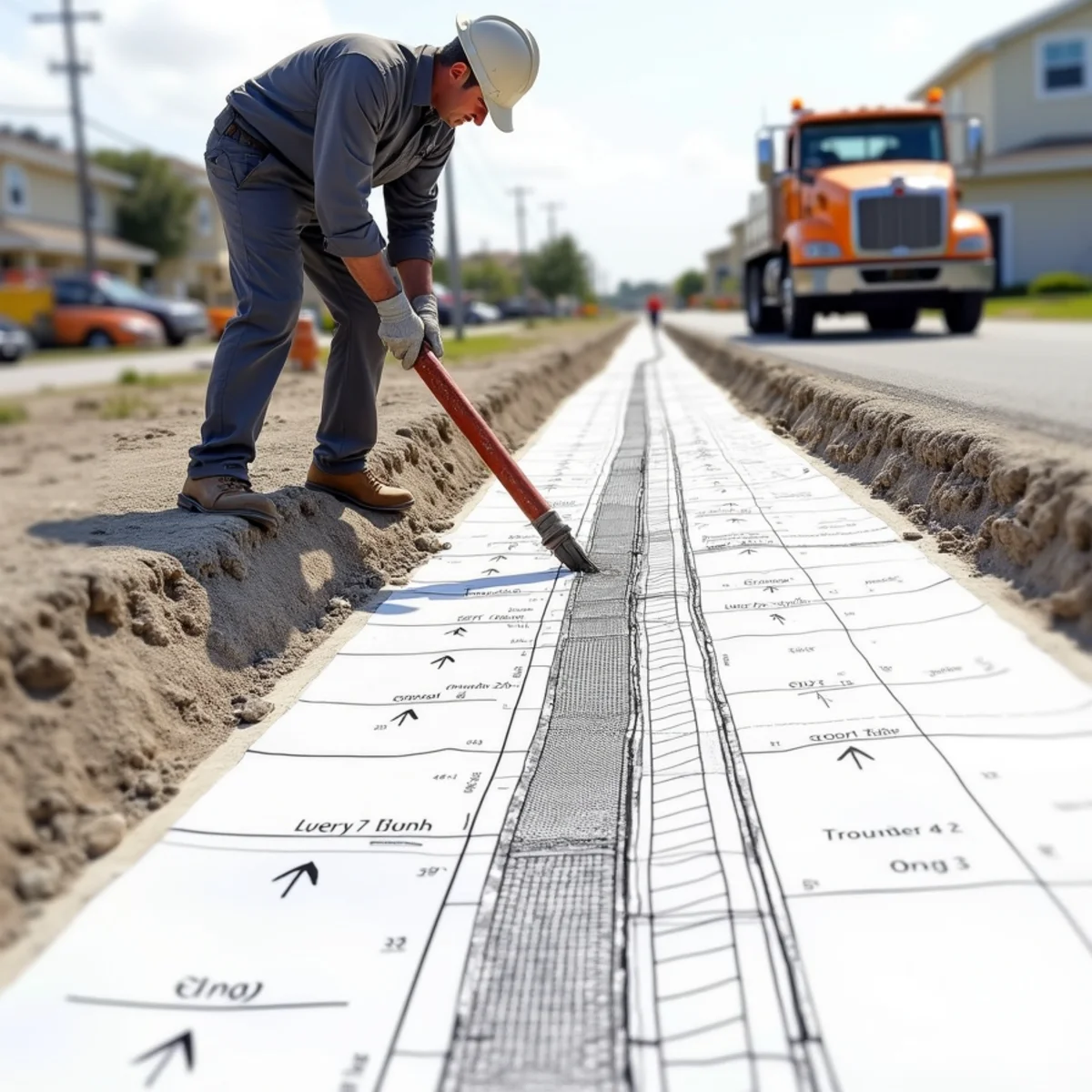 Vehicular Trench Drain Piping to Roadside Swale - Field construction diagram