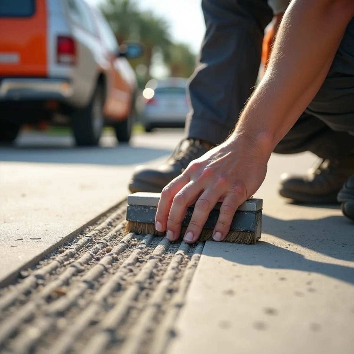 Tooled Radius Borders & Broom Texture - Concrete Patios in Miramar FL