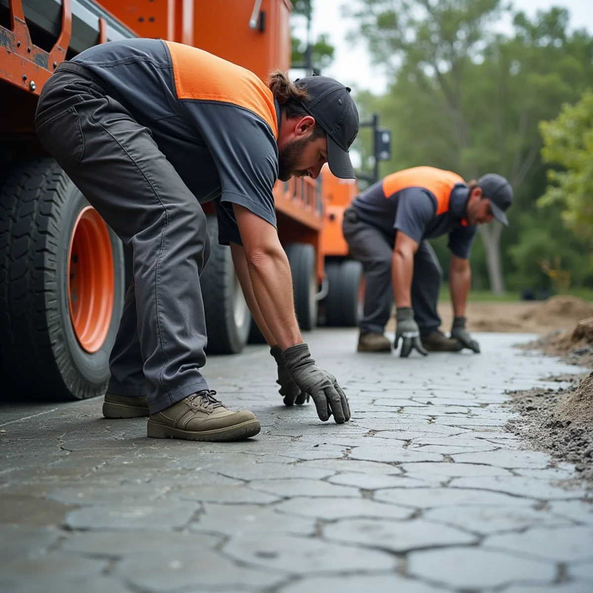 Stamped Ashlar Slate Mat Imprinting - Decorative Concrete Driveways in Miramar FL