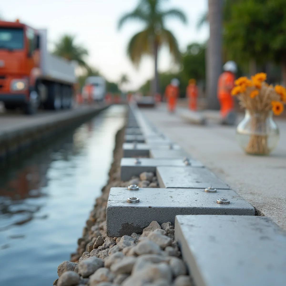 Finished 5.0 Ft NAVD88 reinforced concrete seawall cap along a South Florida tidal residential canal