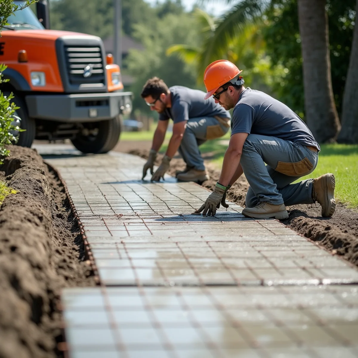 Reinforced residential concrete driveway installation in Country Club FL