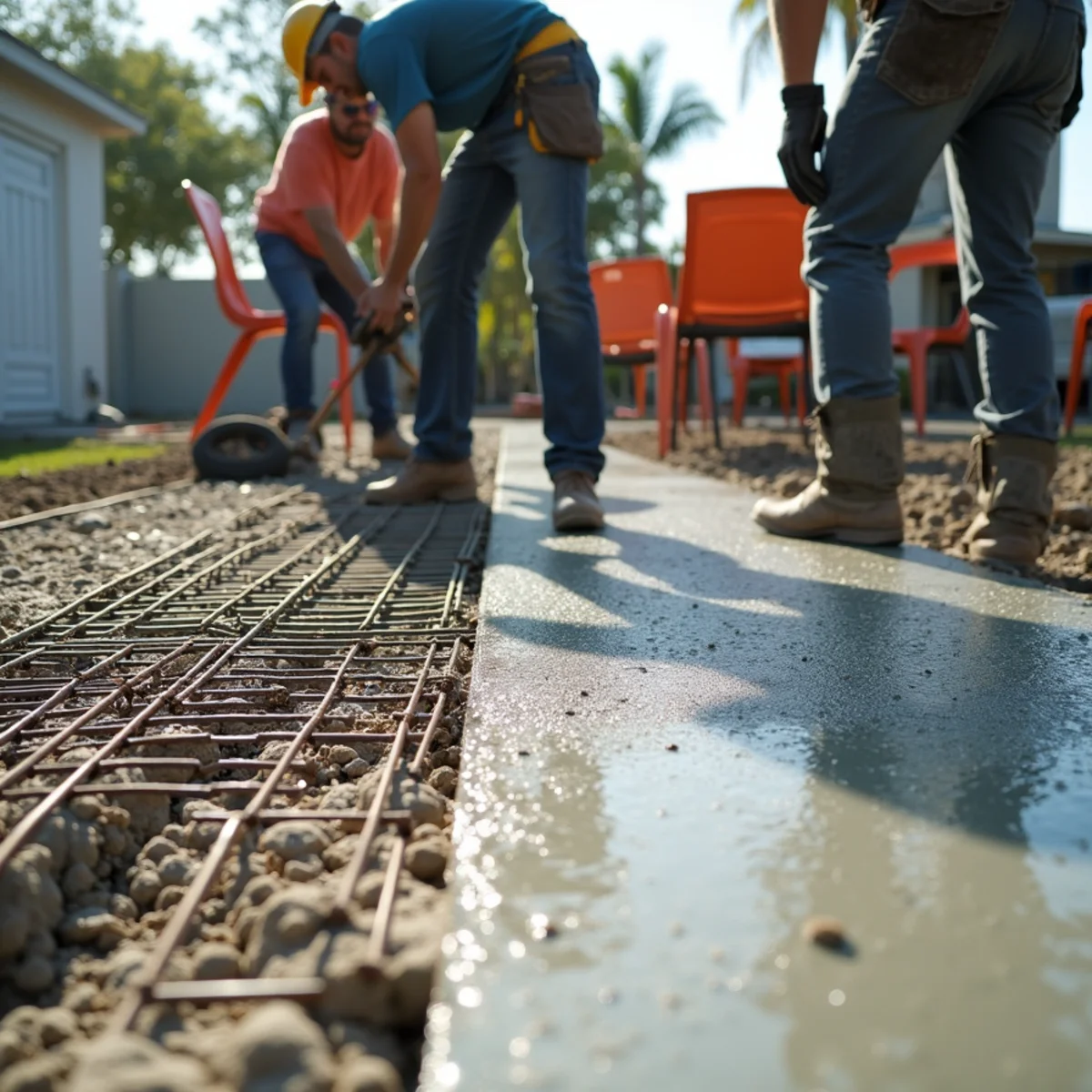 Reinforced residential concrete driveway installation in Hallandale Beach FL