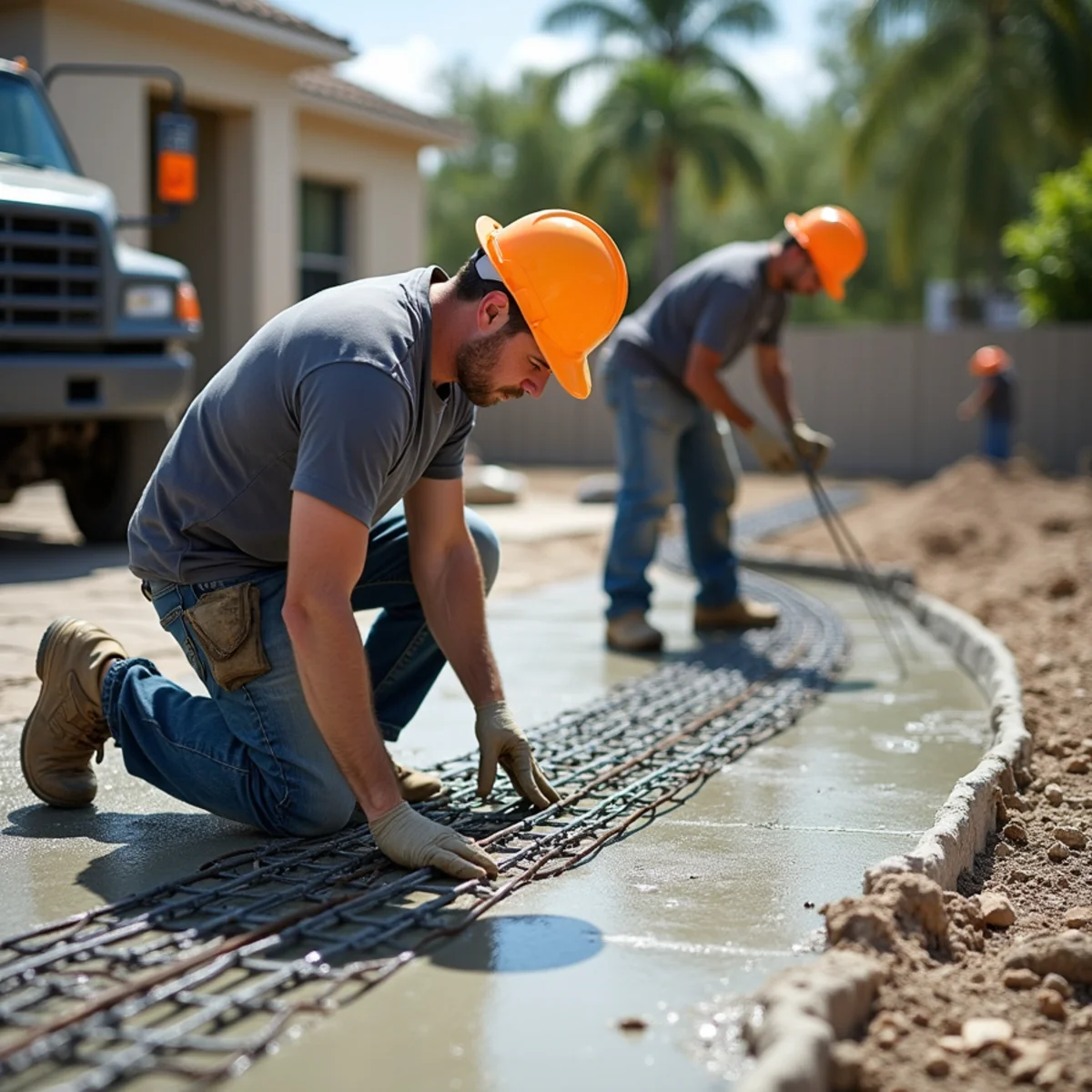 Reinforced residential concrete driveway installation in Pembroke Pines FL